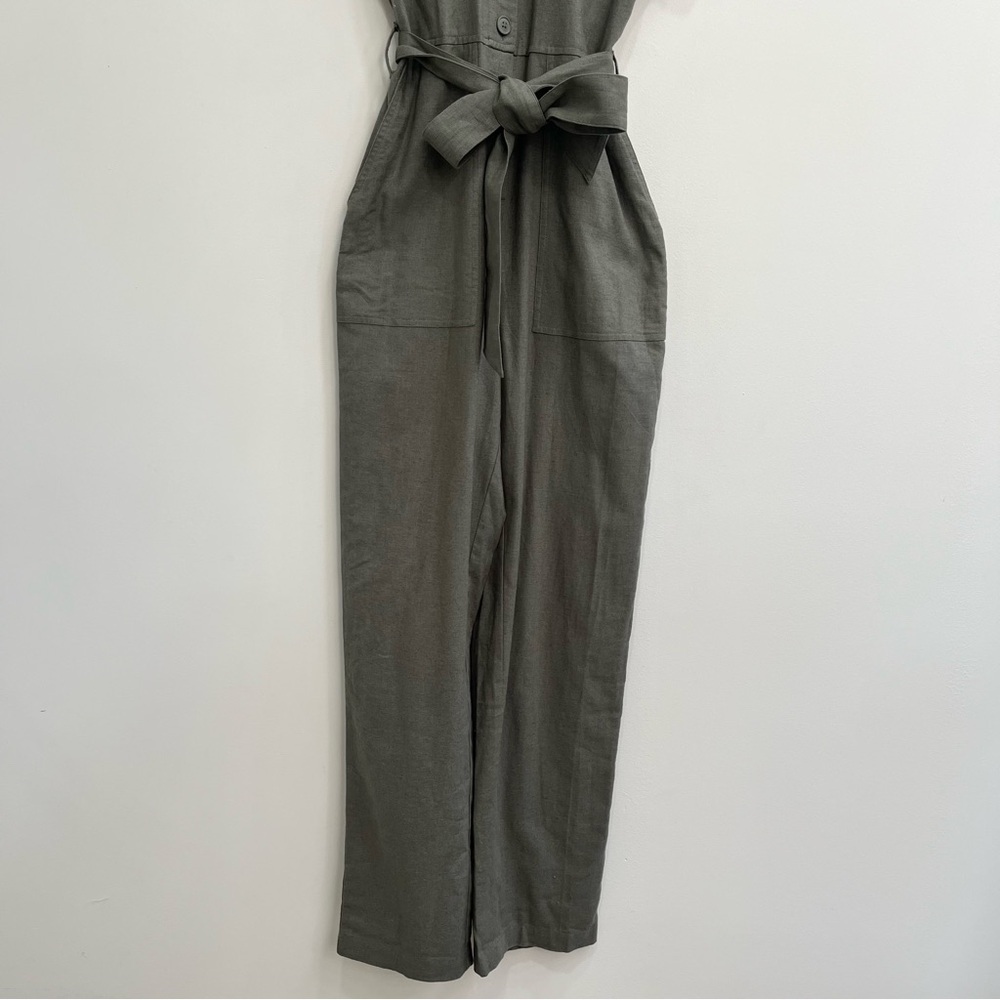 Abercrombie & Fitch Linen-Blend Utility Boiler Suit Jumpsuit Olive Green XS Tall - Picture 6 of 15